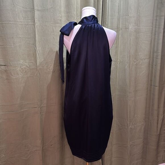 Diane Von Furstenberg satin silk navy Blue Halter Sheath Mini Dress, US10 - Picture 6 of 7